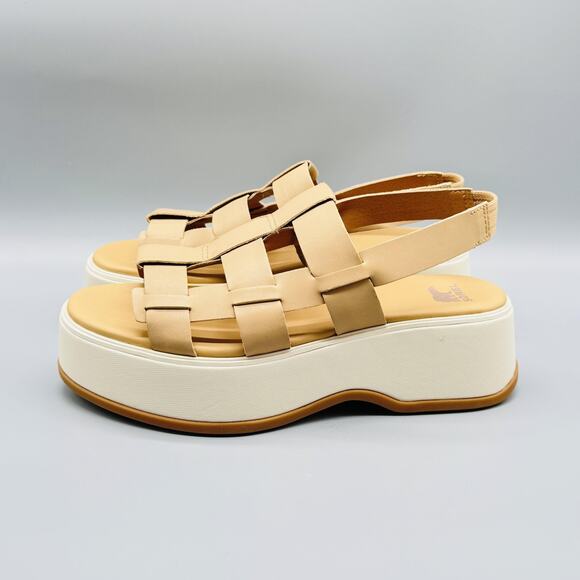 Sorel Sandals Womens 9.5 Beige Leather Dayspring Slingback Platform Wedge NEW - Picture 5 of 12